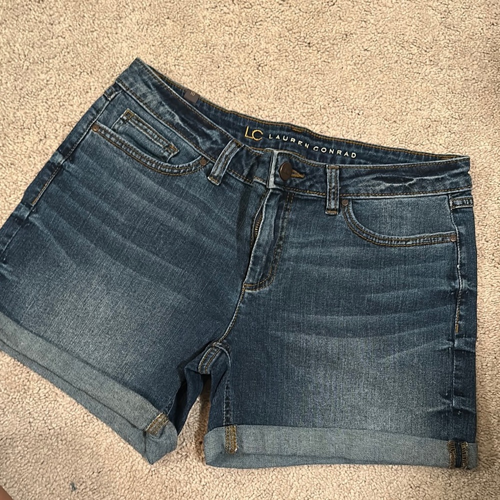 LC Lauren Conrad Blue Jean Shorts with Cuffed Hem